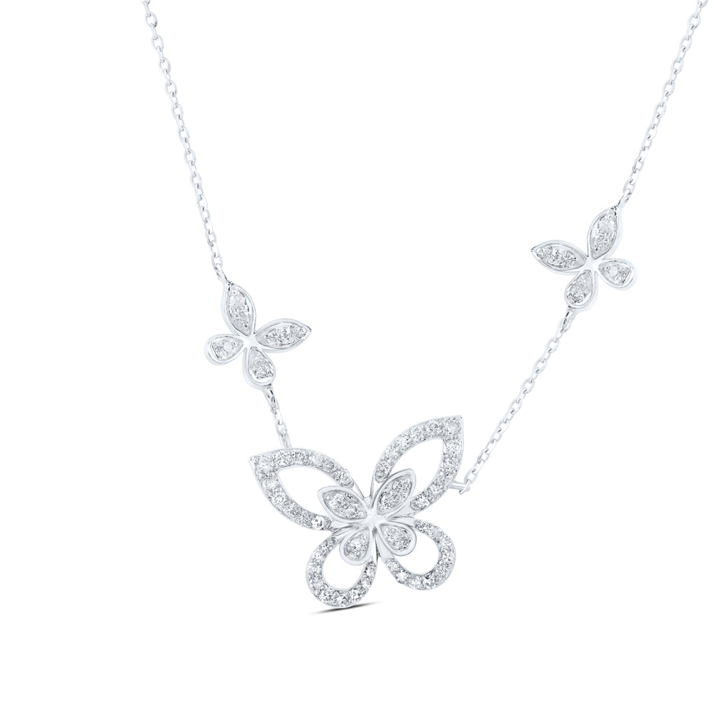 10Kt White Gold 3/8Ctw Diamond Butterfly Fashion Necklace (18 Inch) (3.01 grams)