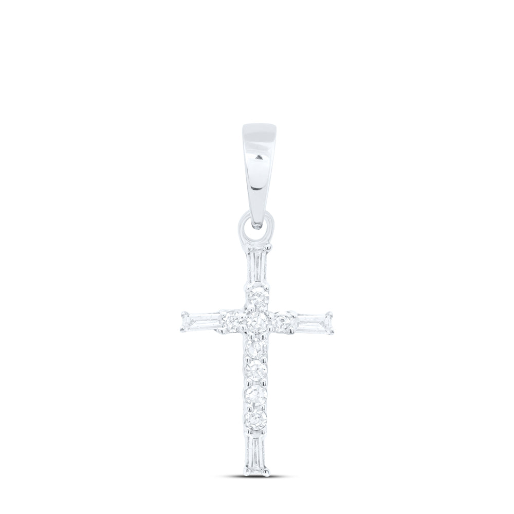 10Kt White Gold 1/10 Ctw Dia Nk Gift Cross Pendant (0.65 grams)