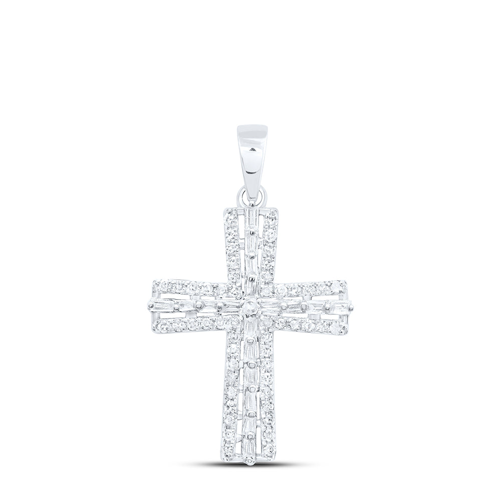 10Kt White Gold 1/3 Ctw Dia Nk Gift Cross Pendant (1.06 grams)