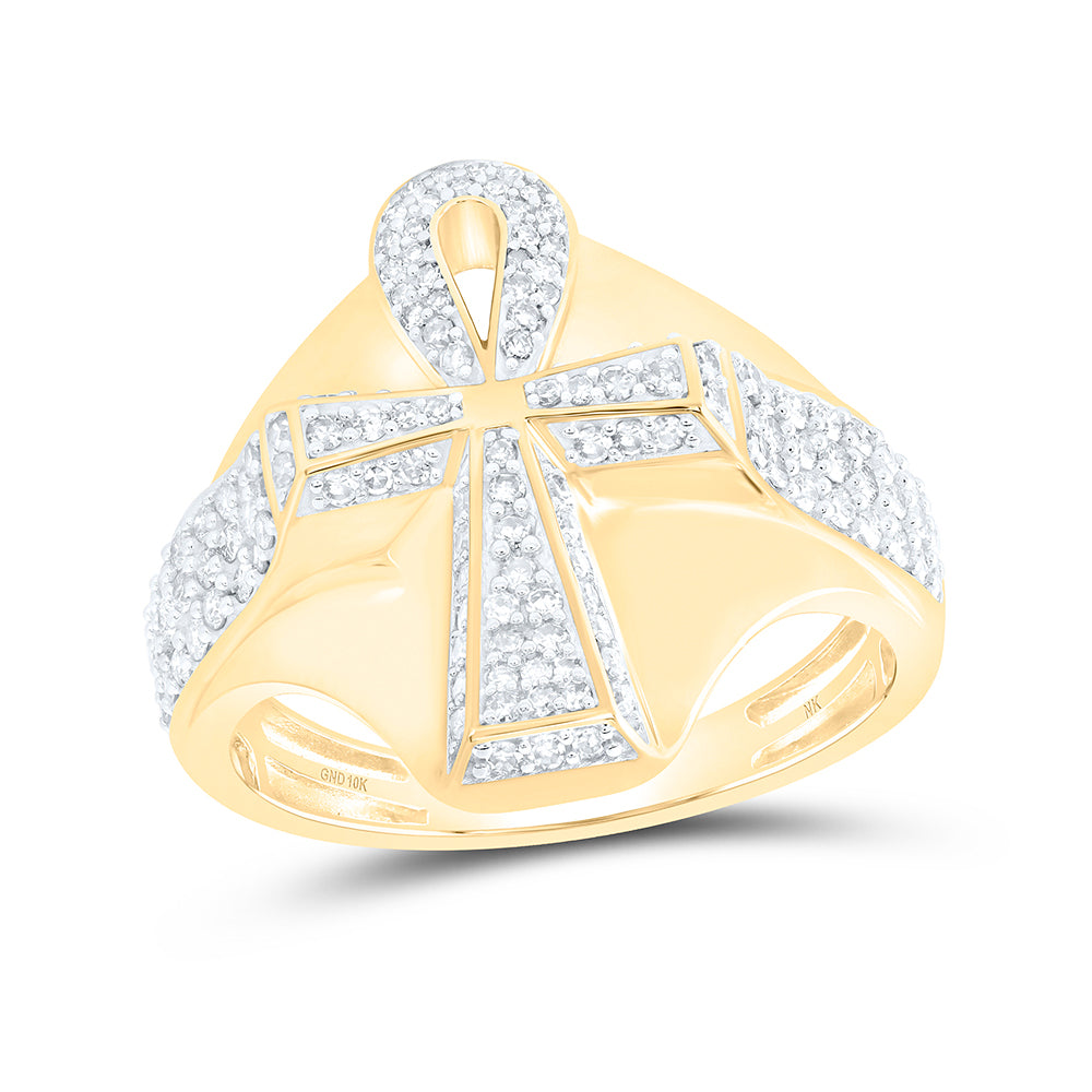 10Kt Yellow Gold 3/4Ctw-Dia Nk Ankh Mens Ring (6.1 grams)