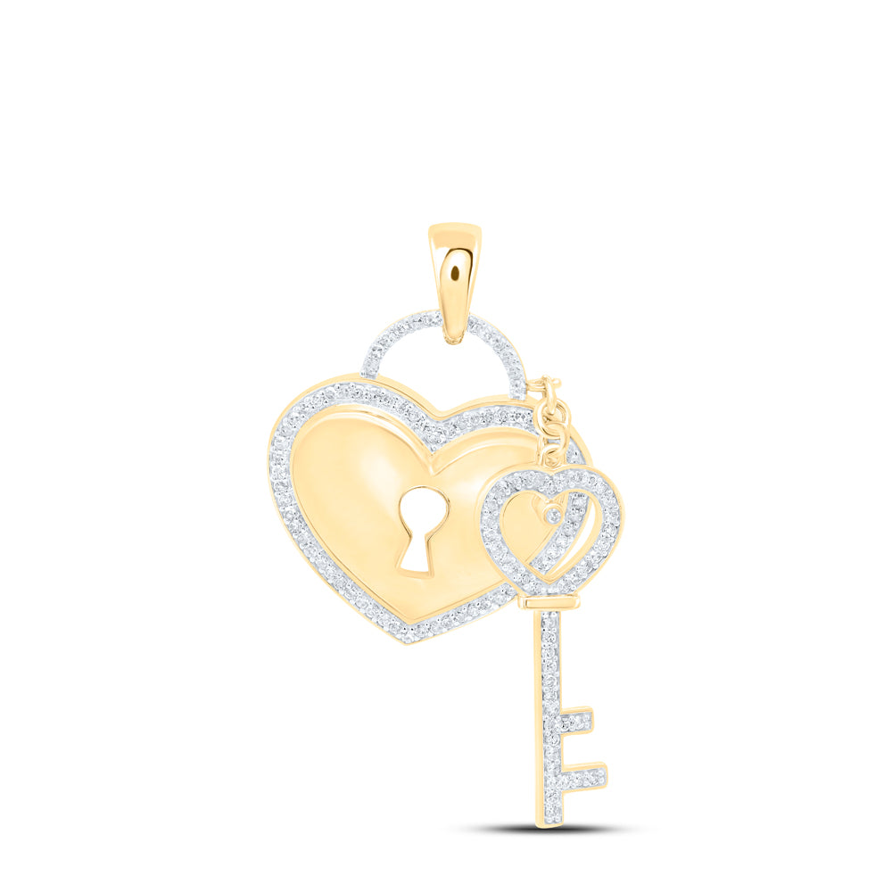 10Kt Yellow Gold 5/8Ctw-Dia Nk Love Lock And Key Pendant (5.63 grams)