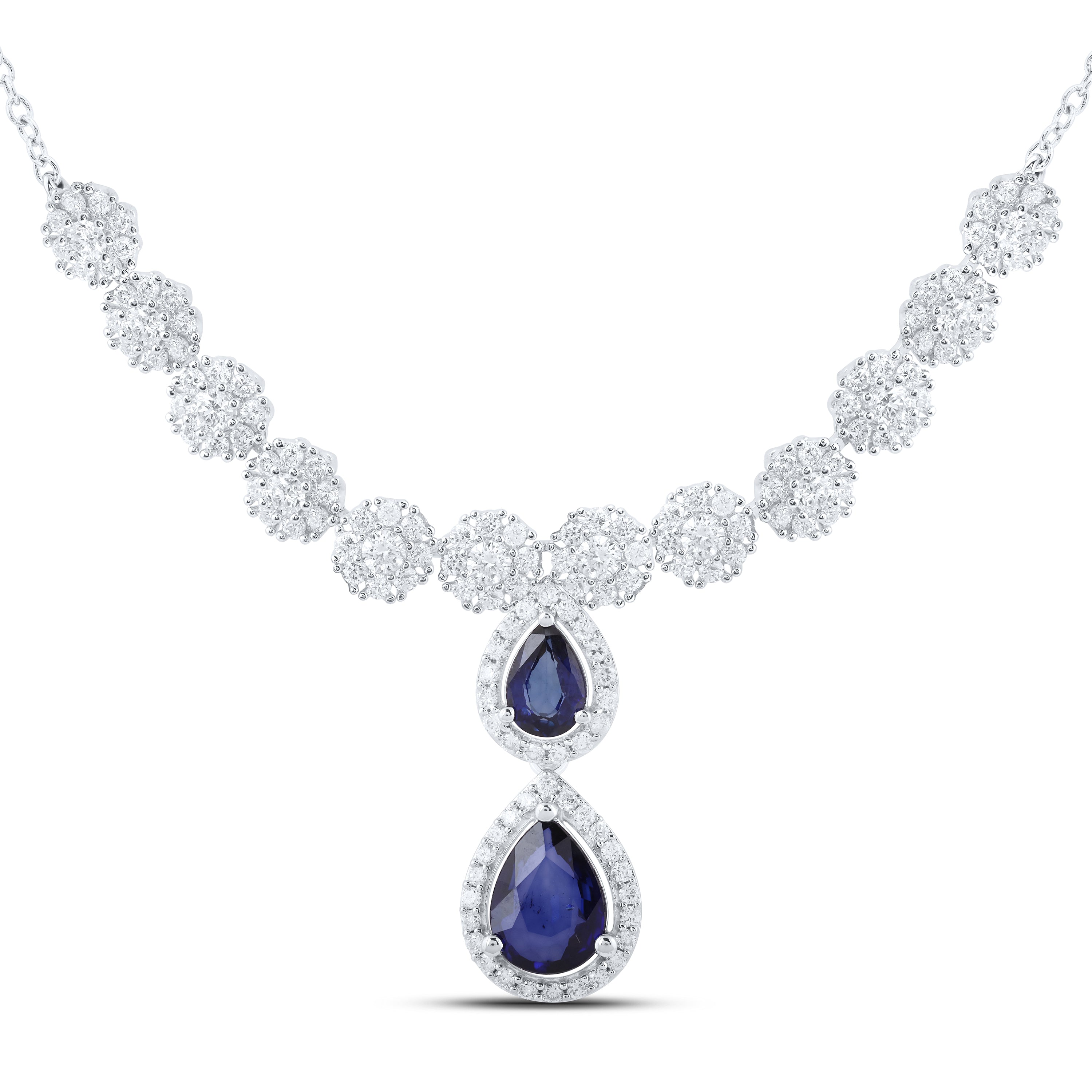 14Kt White Gold 1 5/8Ctw-Diamond Ana M 1 3/4Ct Pear-Sapp Nat Gem Necklace (16-Inch) (8 grams)