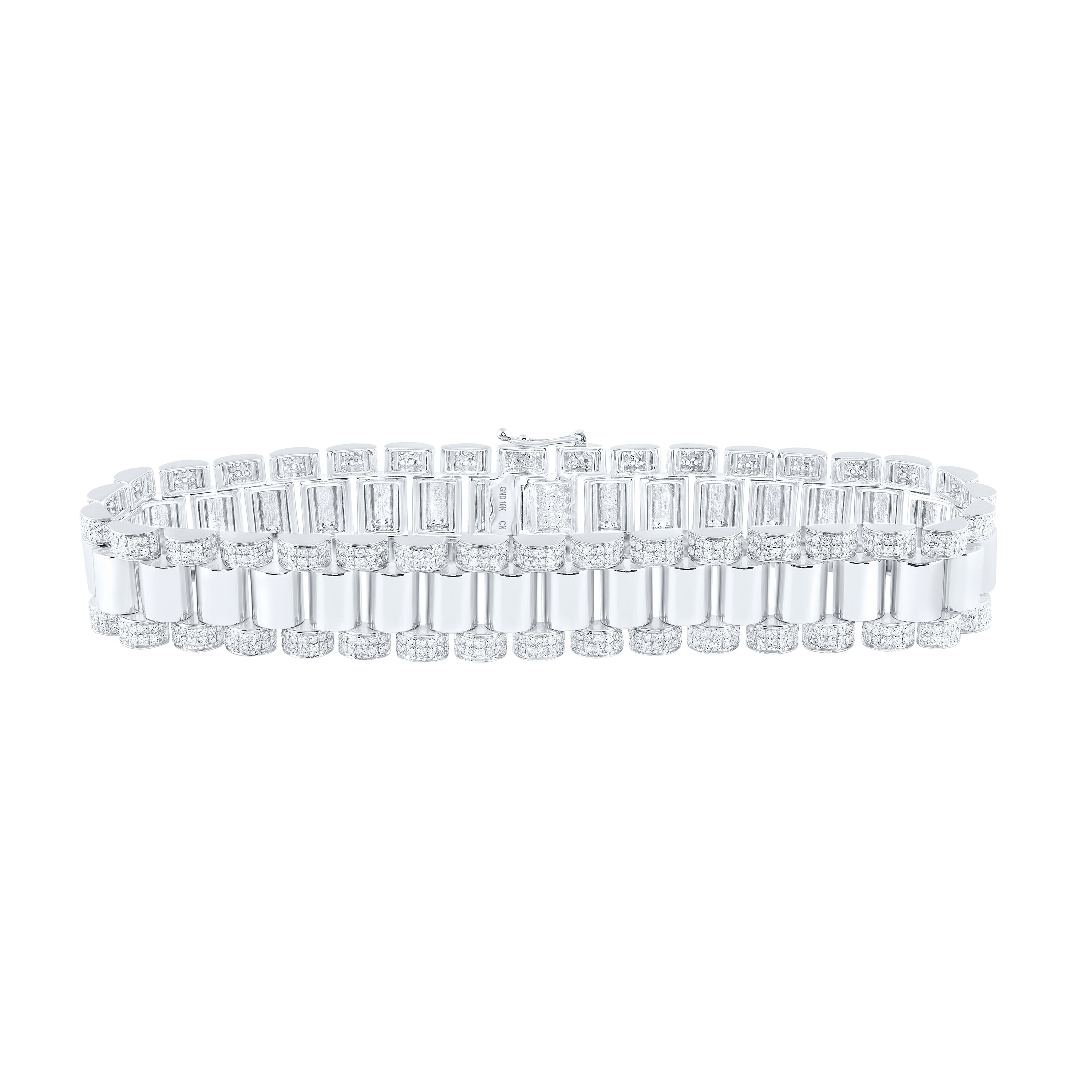 10Kt White Gold 4 1/3Ctw-Dia Cn (13.5Mm) Mens Bracelet (8.5 Inch) (40.04 grams)