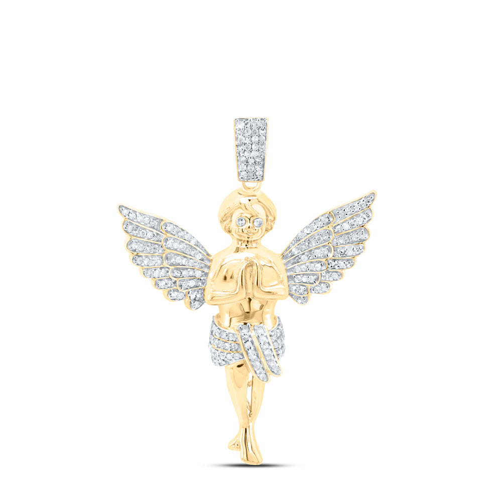 Gold Angel Charm Pendant 3/8 Cttw Round Natural Diamond Mens (7.08 grams)