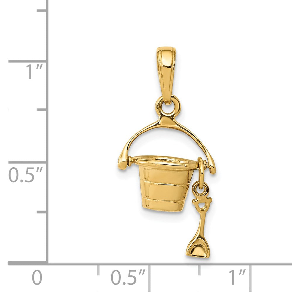 14k Yellow Gold 12 mm 3-D Beach Bucket with Shovel Charm (1.49 grams)