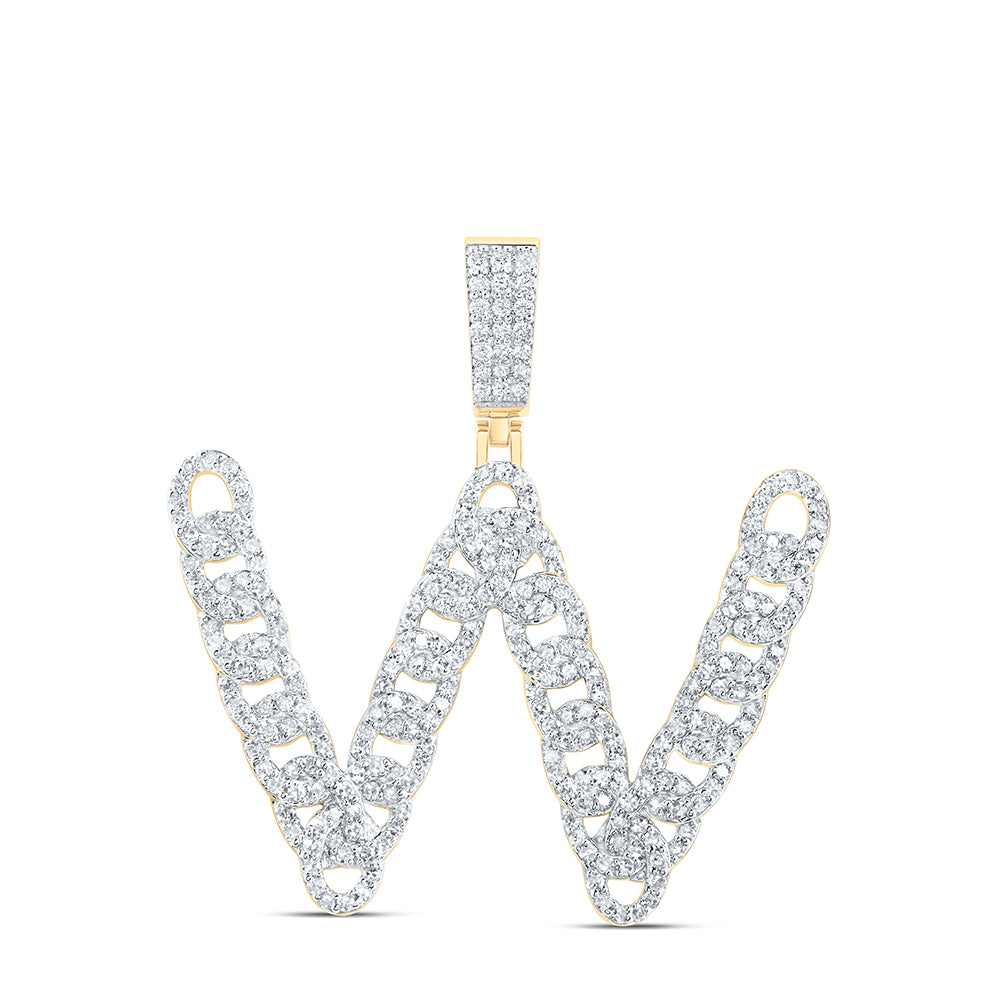 10Kt Gold 1 1/3Ctw-Dia Nk Cuban Initial W" Mens Pendant"