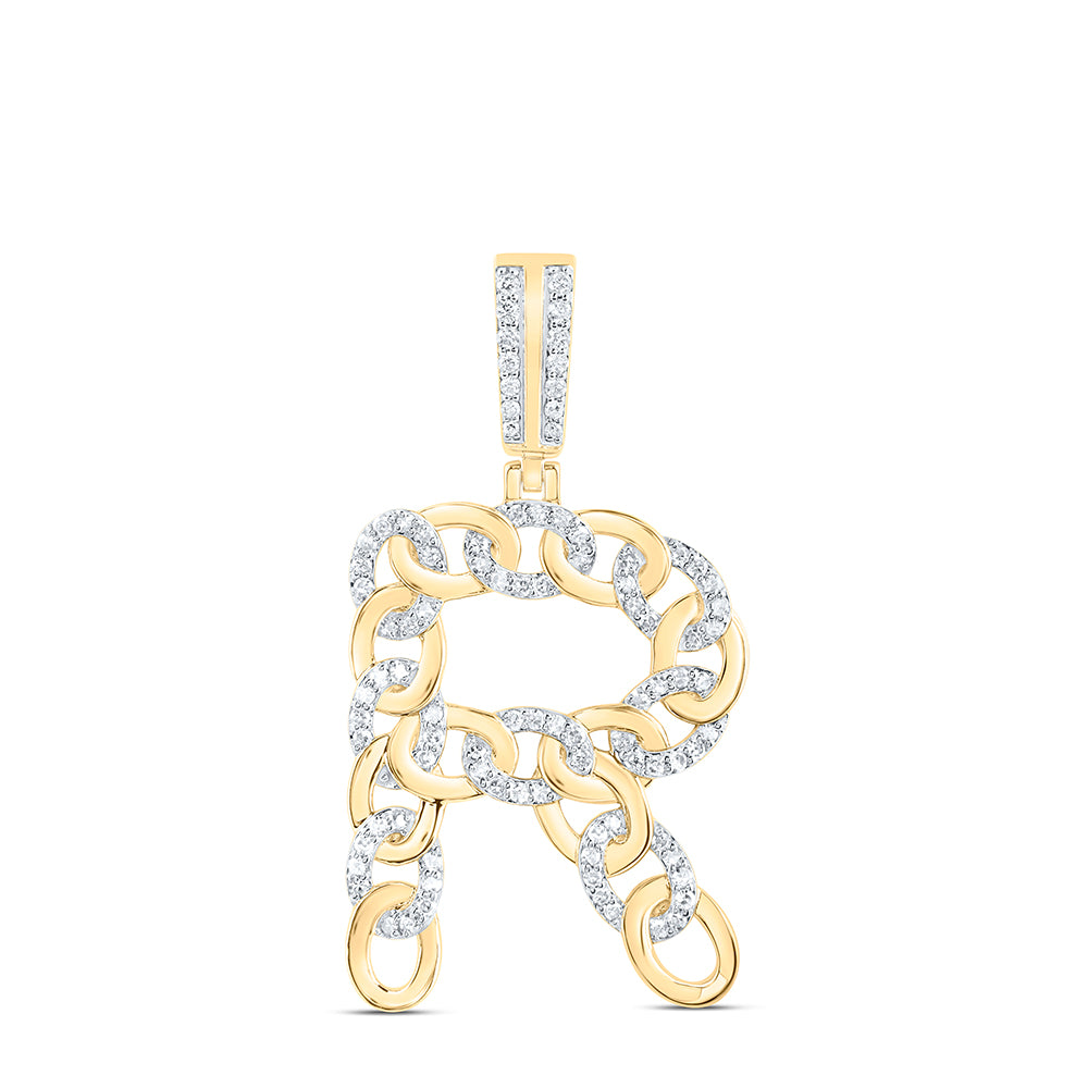 10Kt Gold 1/2Ctw-Dia Nk Cuban Initial R" Mens Pendant"