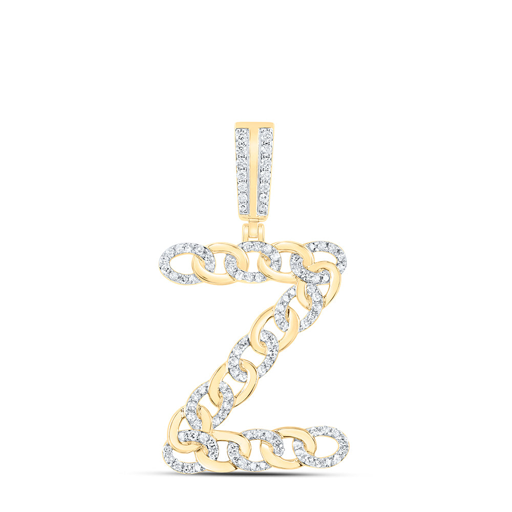 10Kt Gold 1/2Ctw-Dia Nk Cuban Initial Z" Mens Pendant"