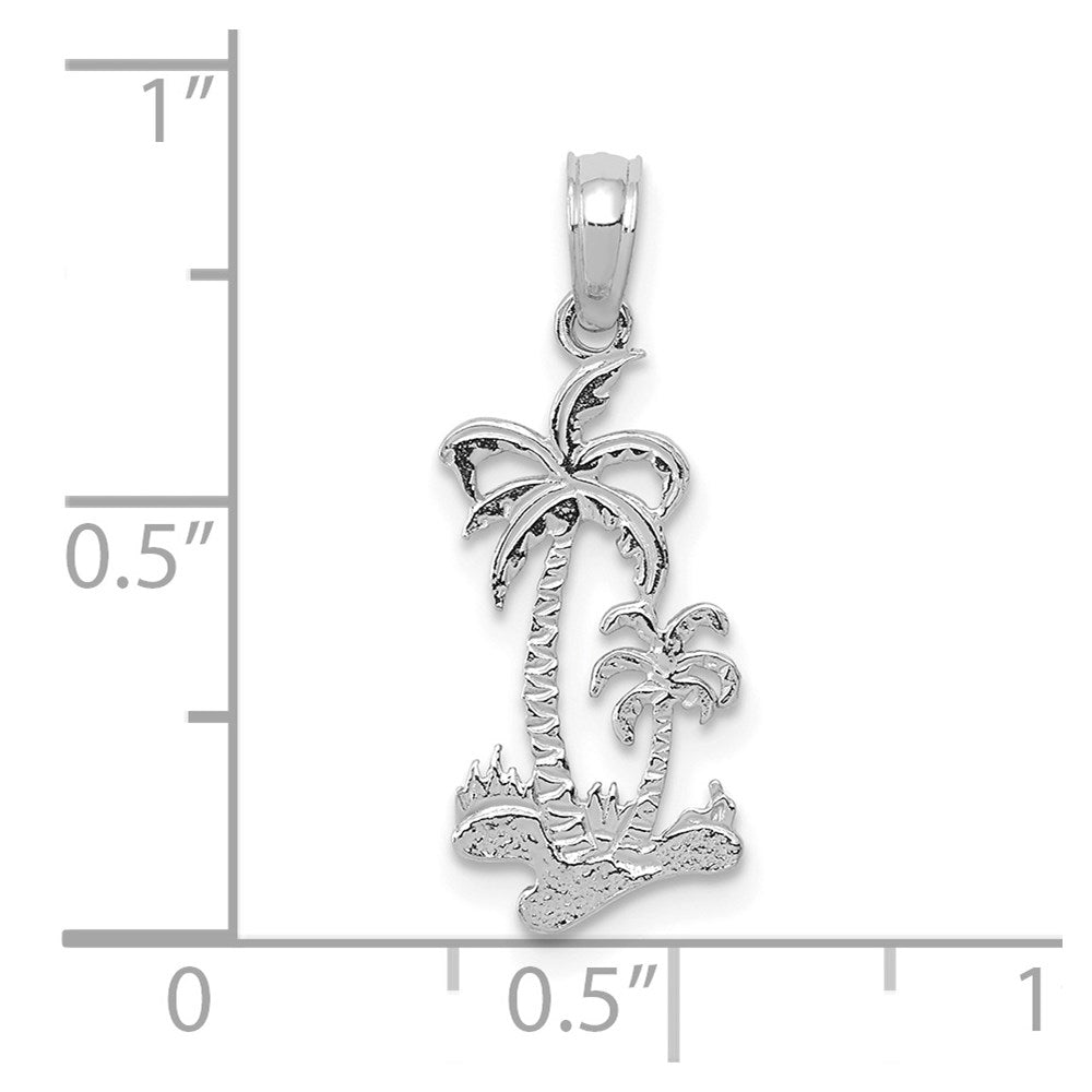 14k White Gold 8.7 mm Double Palm Trees Pendant (0.61 grams)