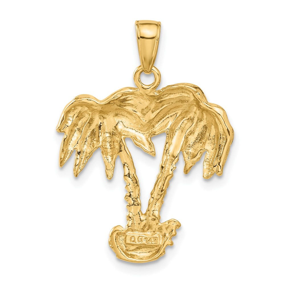 14k Yellow Gold 22 mm Double Palm Trees Pendant (3.35 grams)