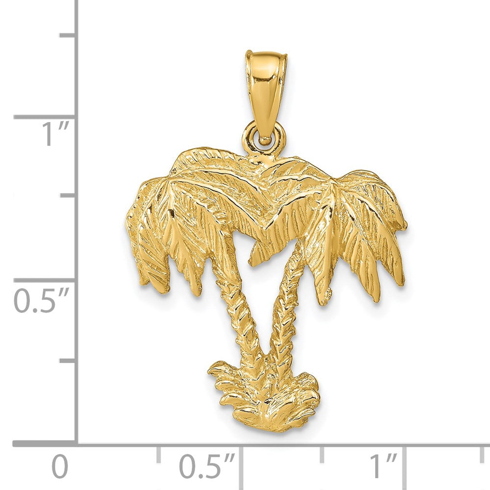 14k Yellow Gold 22 mm Double Palm Trees Pendant (3.35 grams)