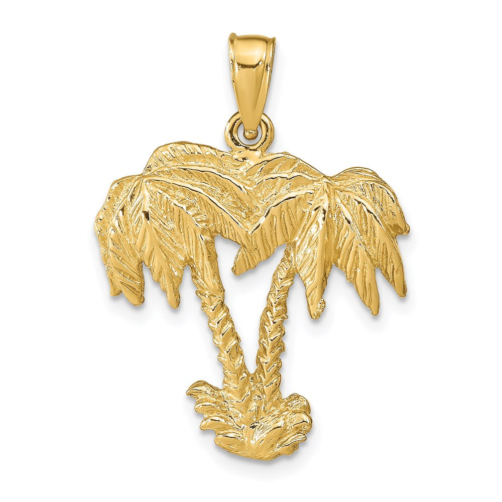 14k Yellow Gold 22 mm Double Palm Trees Pendant (3.35 grams)