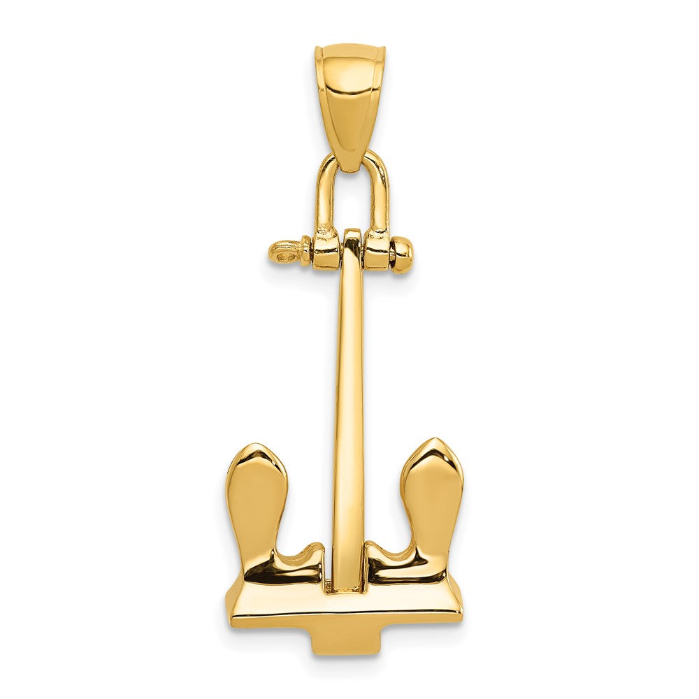 14k Yellow Gold 14 mm 3-D T-Bar Style Anchor Pendant (3.58 grams)