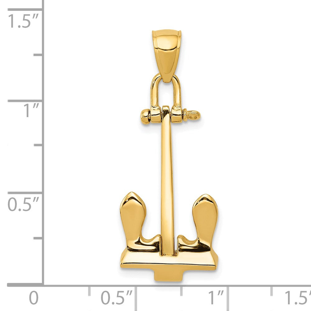 14k Yellow Gold 14 mm 3-D T-Bar Style Anchor Pendant (3.58 grams)
