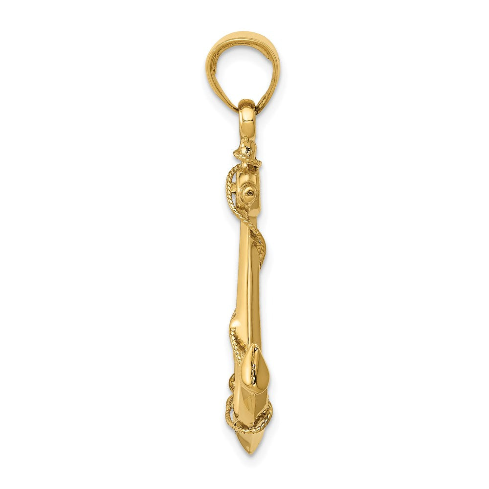 14k Yellow Gold 24 mm 3-D Anchor with Rope Pendant (4.72 grams)