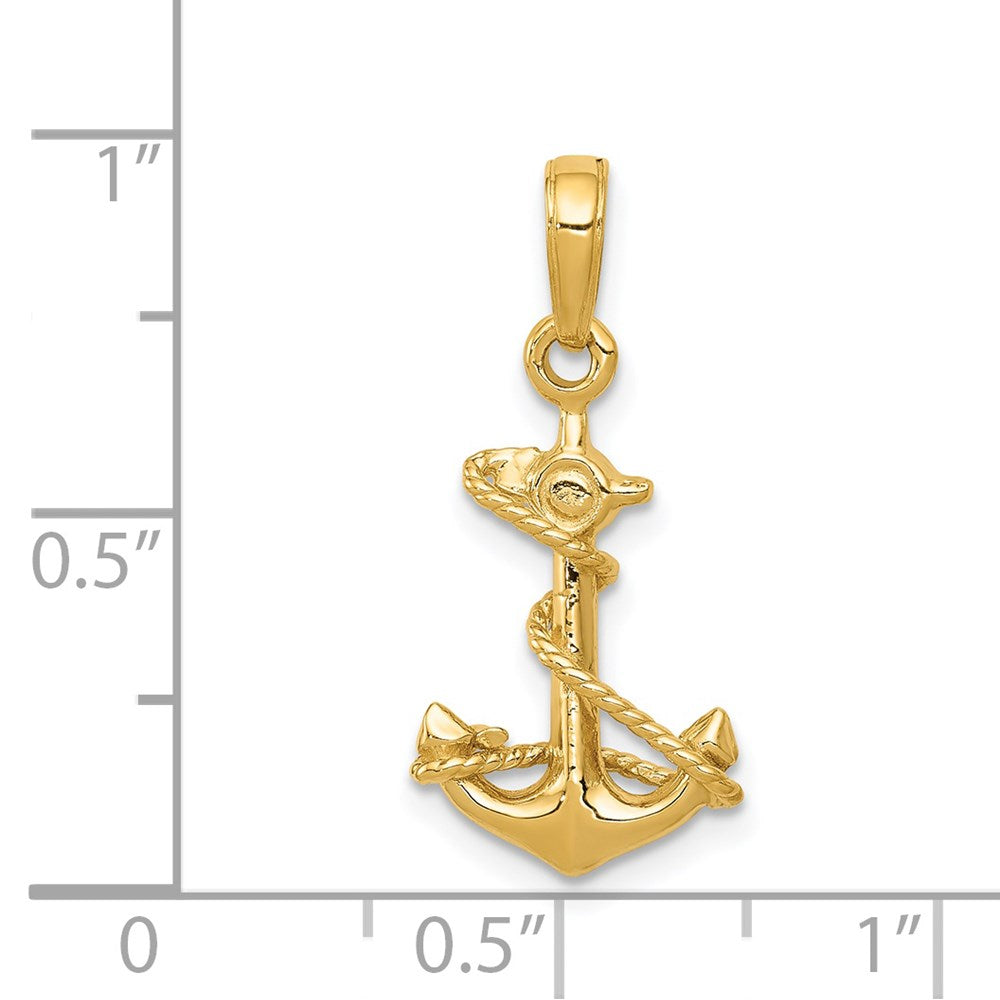 14k Yellow Gold 11 mm 3-D Anchor with Rope Pendant (1.31 grams)