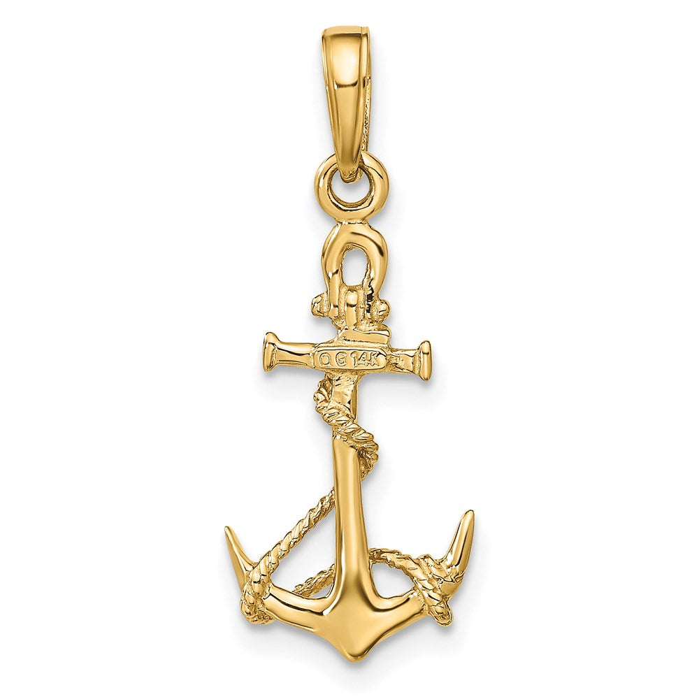 14k Yellow Gold 11 mm 3-D Anchor w/Shackle and Entwined Rope Pendant (1.07 grams)