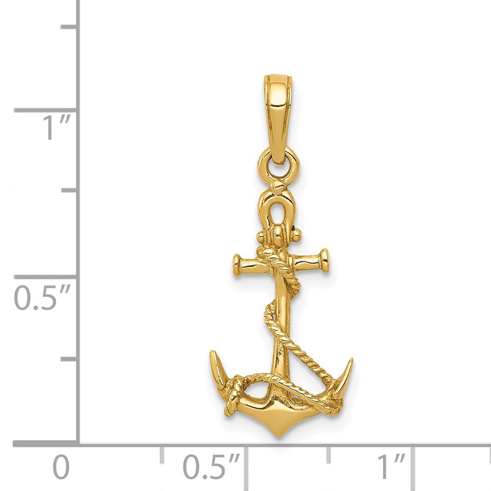 14k Yellow Gold 11 mm 3-D Anchor w/Shackle and Entwined Rope Pendant (1.07 grams)