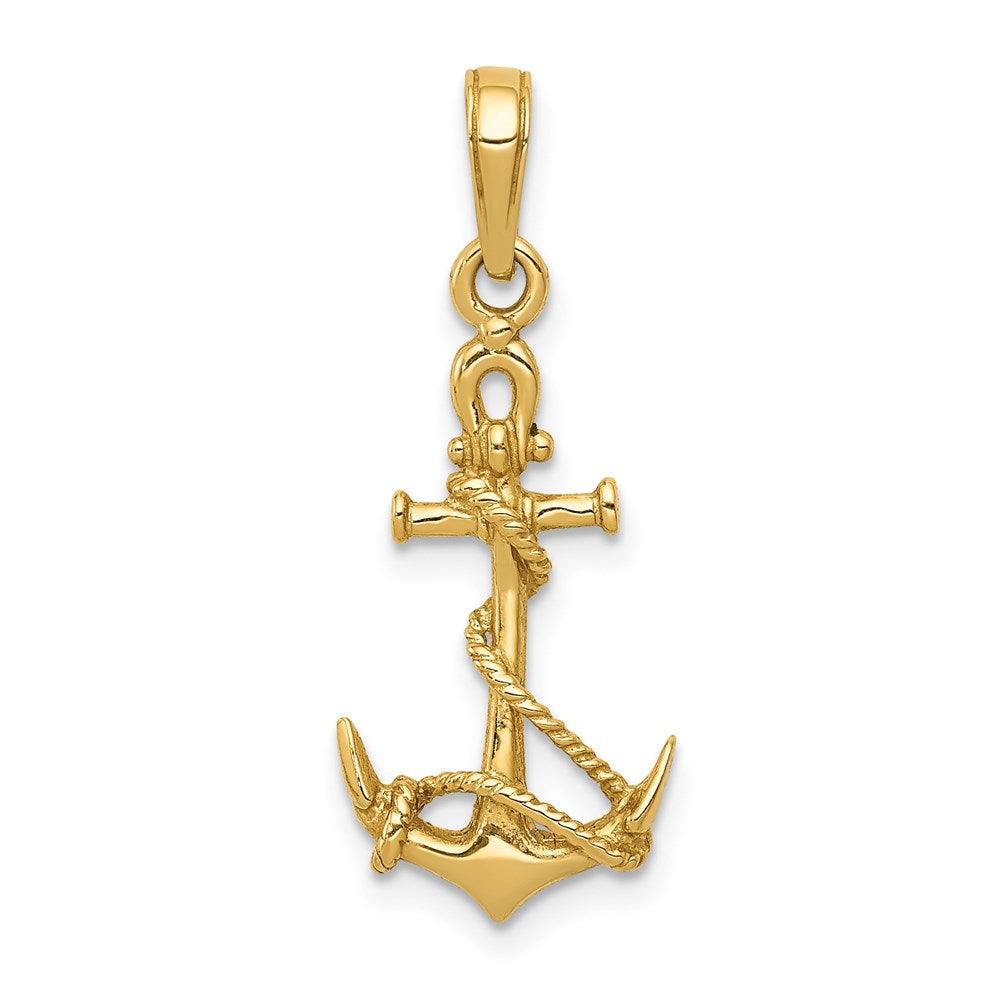 14k Yellow Gold 11 mm 3-D Anchor w/Shackle and Entwined Rope Pendant (1.07 grams)