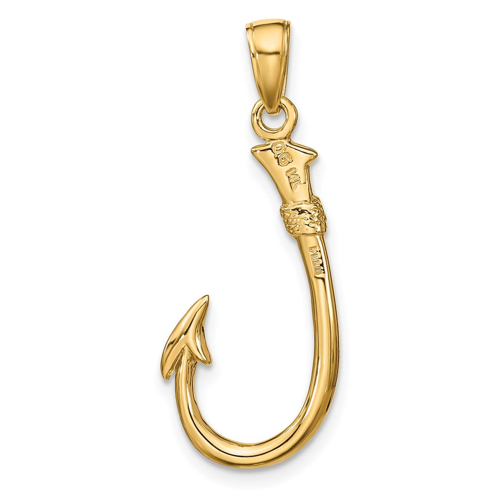 14k Yellow Gold 12 mm 3-D Fishing Hook Pendant (1.91 grams)