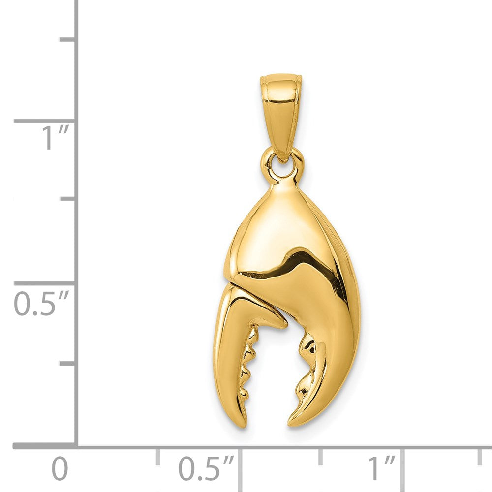14k Yellow Gold 11 mm 3-D Moveable Stone Crab Claw Pendant (3.86 grams)