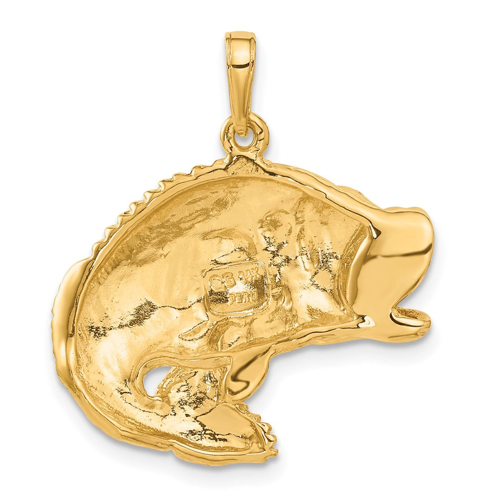 14k Yellow Gold 27 mm Bass Fish Jumping Pendant (5.21 grams)
