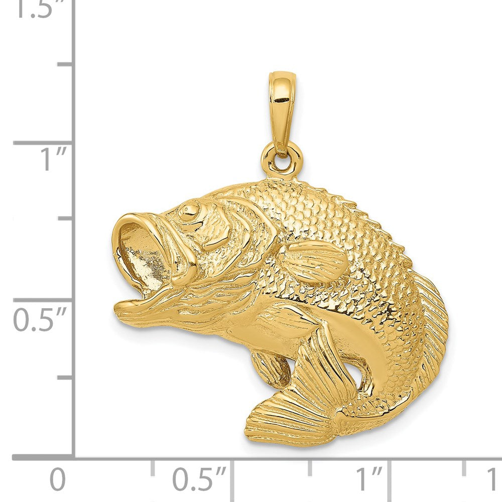14k Yellow Gold 27 mm Bass Fish Jumping Pendant (5.21 grams)