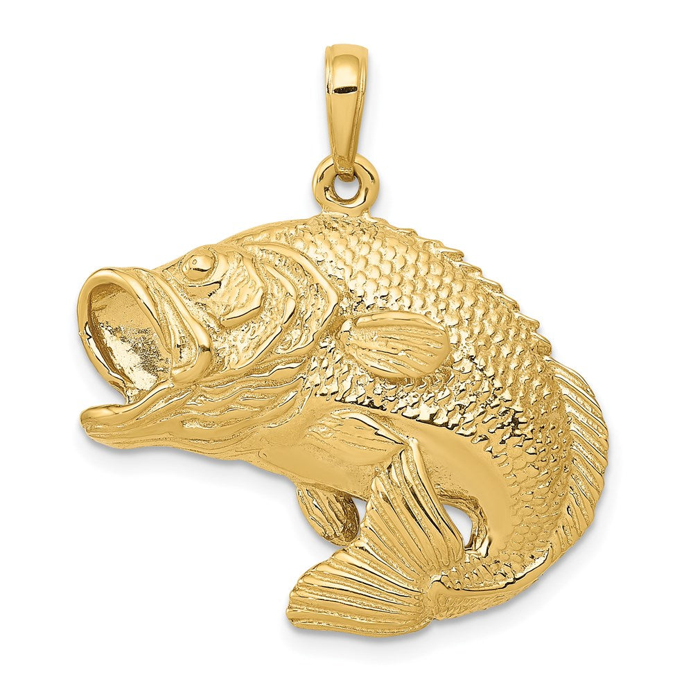14k Yellow Gold 27 mm Bass Fish Jumping Pendant (5.21 grams)