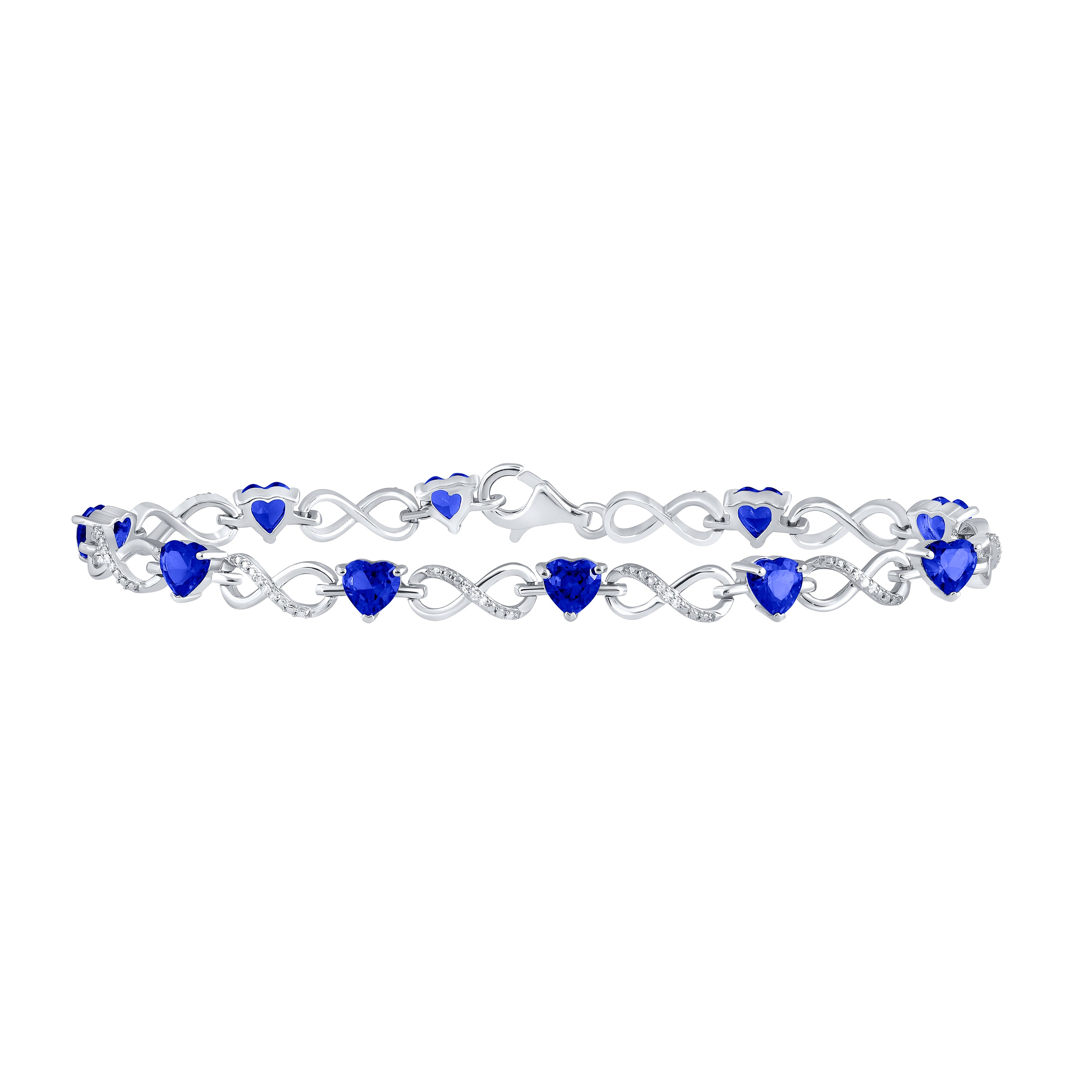 Sterling Silver 1/10Ctw-Dia 7Ct-Sapp Synthetic Gemstone Bracelet