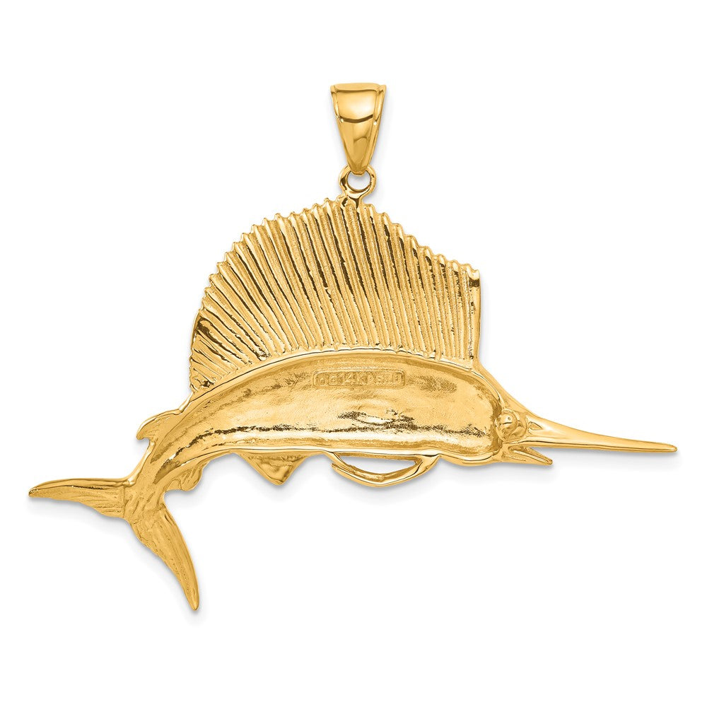 14k Yellow Gold 55 mm Sailfish Pendant (11.11 grams)