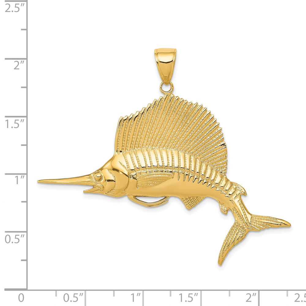 14k Yellow Gold 55 mm Sailfish Pendant (11.11 grams)