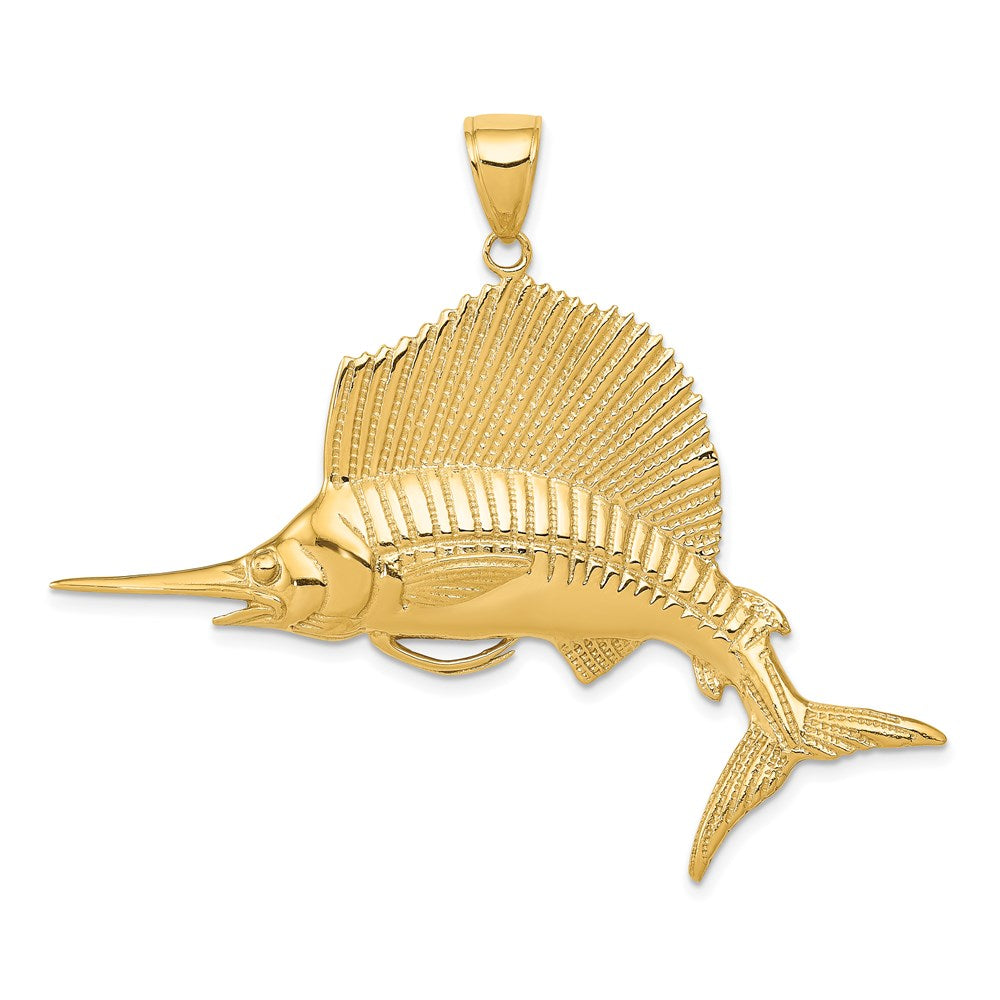 14k Yellow Gold 55 mm Sailfish Pendant (11.11 grams)
