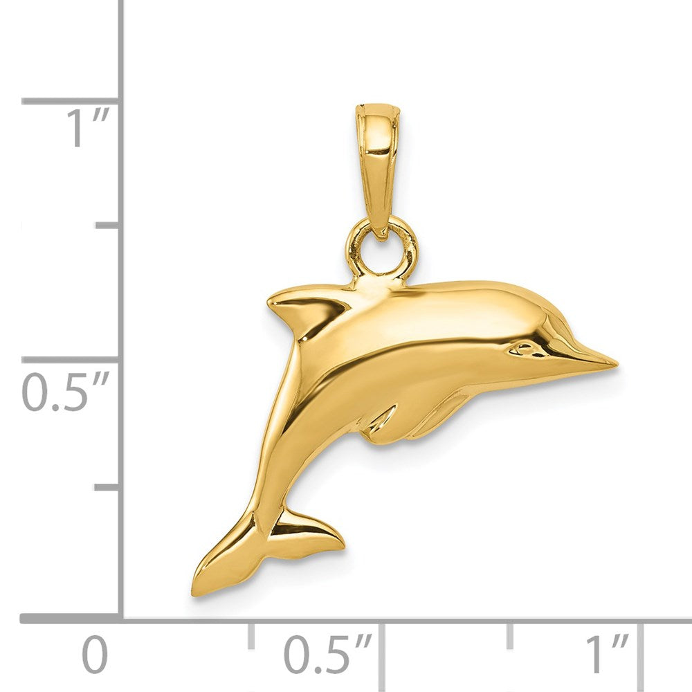 14k Yellow Gold 23 mm Polished 3-D Dolphin Pendant (1.74 grams)