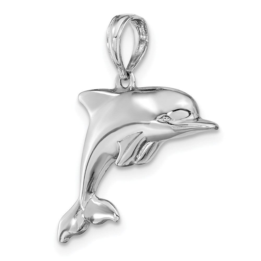 14k White Gold 24.85 mm  3-D Puffed Dolphin Charm (1.98 grams)