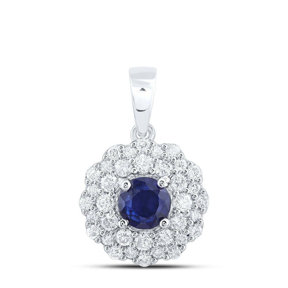 14Kt Gold 1/4Ctw-Dia Ana M 4.00 Mm Rd-Sapp Nat Gem Pendant