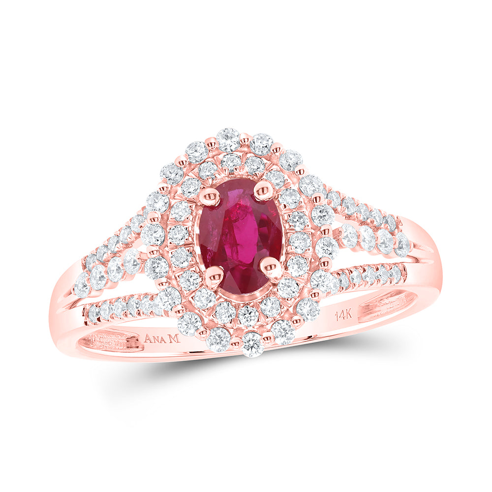 3/8Ctw-Diamond Ana M 6X4Mm Ruby-Ov Nat Gem Ring (3.02 grams)