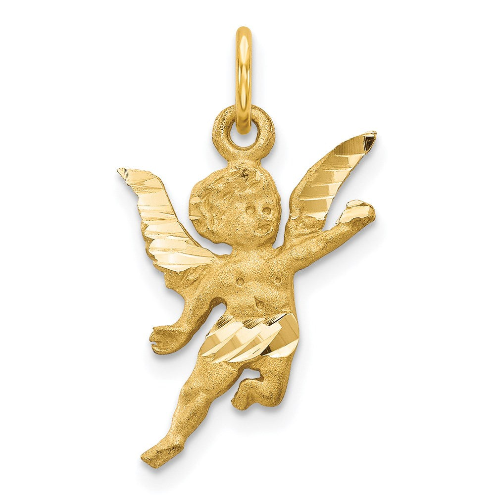 14k Yellow Gold 14 mm Diamond-cut Angel Charm