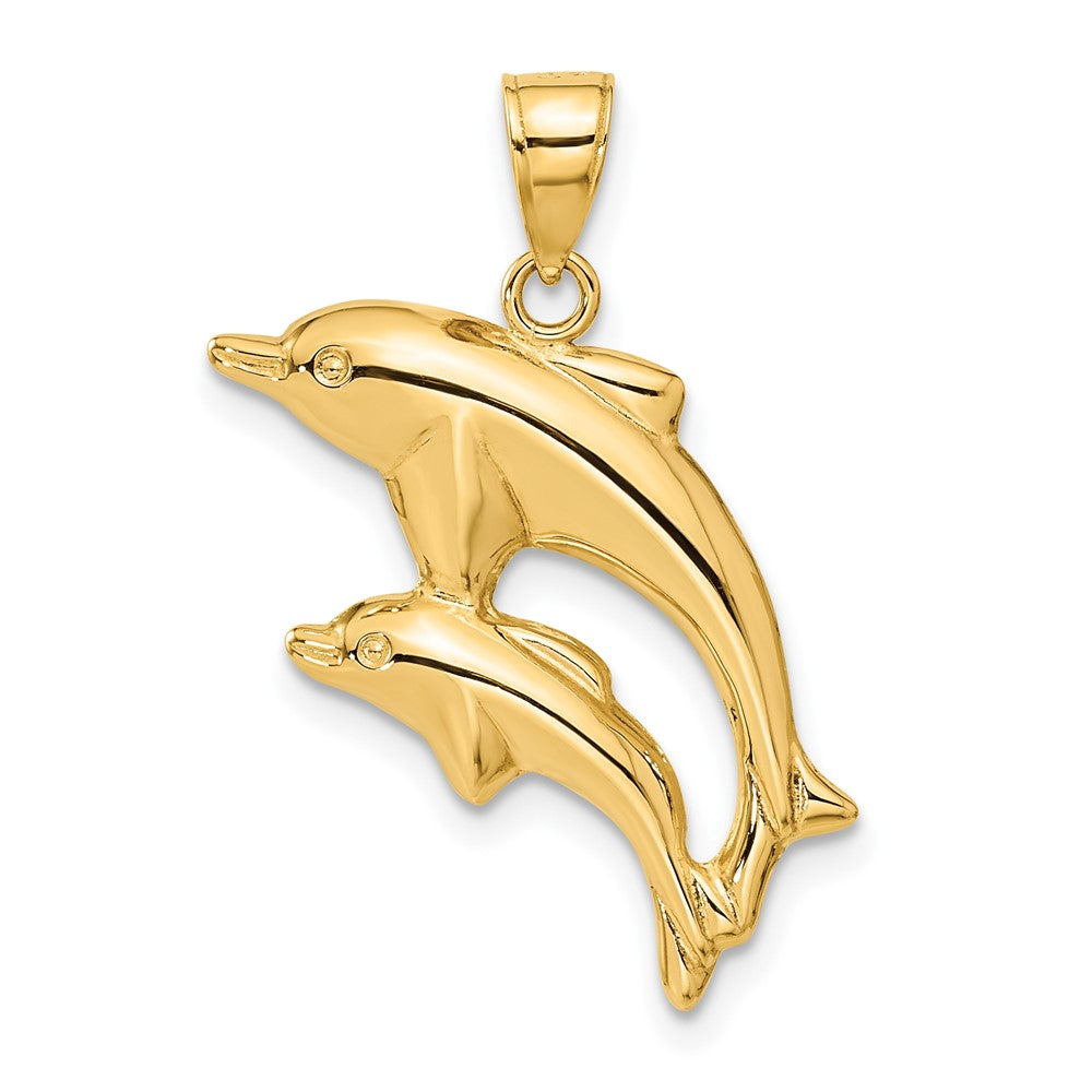 14k Yellow Gold 18 mm Dolphin Pair Pendant (1.12 grams)