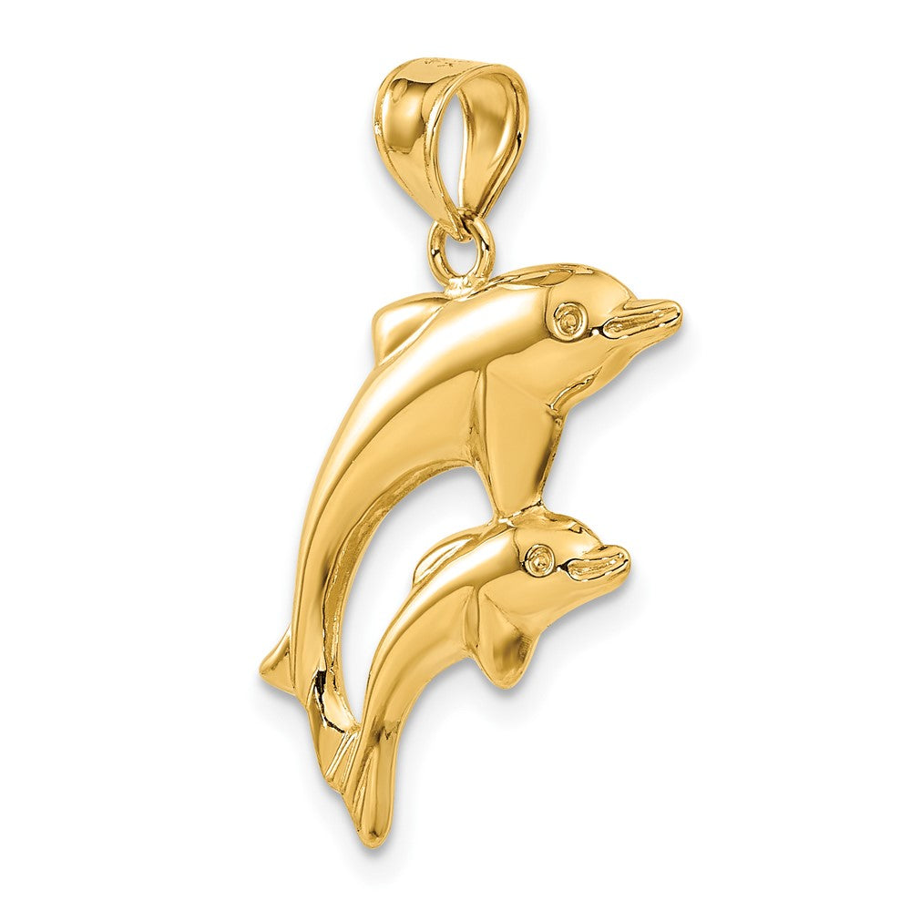 14k Yellow Gold 18 mm Dolphin Pair Pendant (1.12 grams)