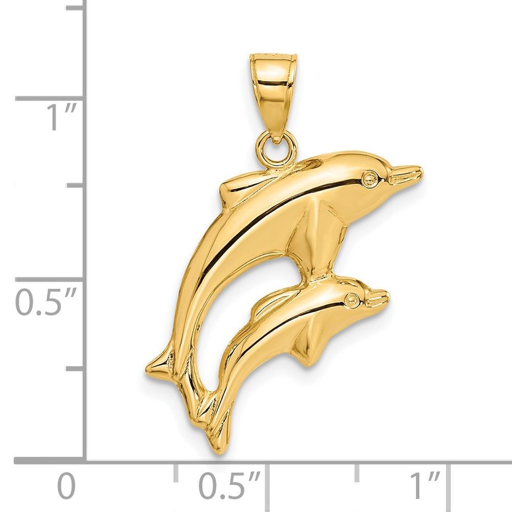 14k Yellow Gold 18 mm Dolphin Pair Pendant (1.12 grams)