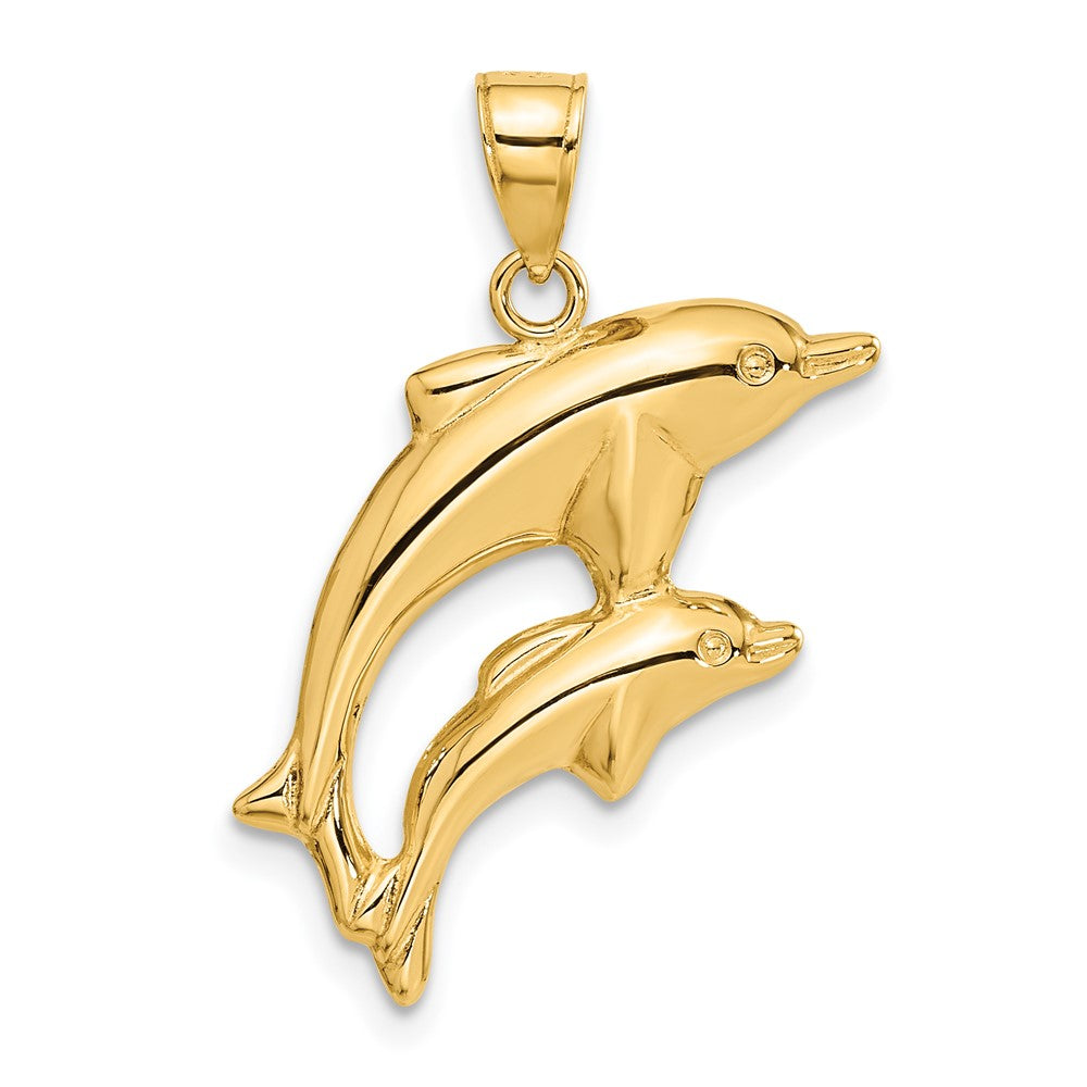 14k Yellow Gold 18 mm Dolphin Pair Pendant (1.12 grams)