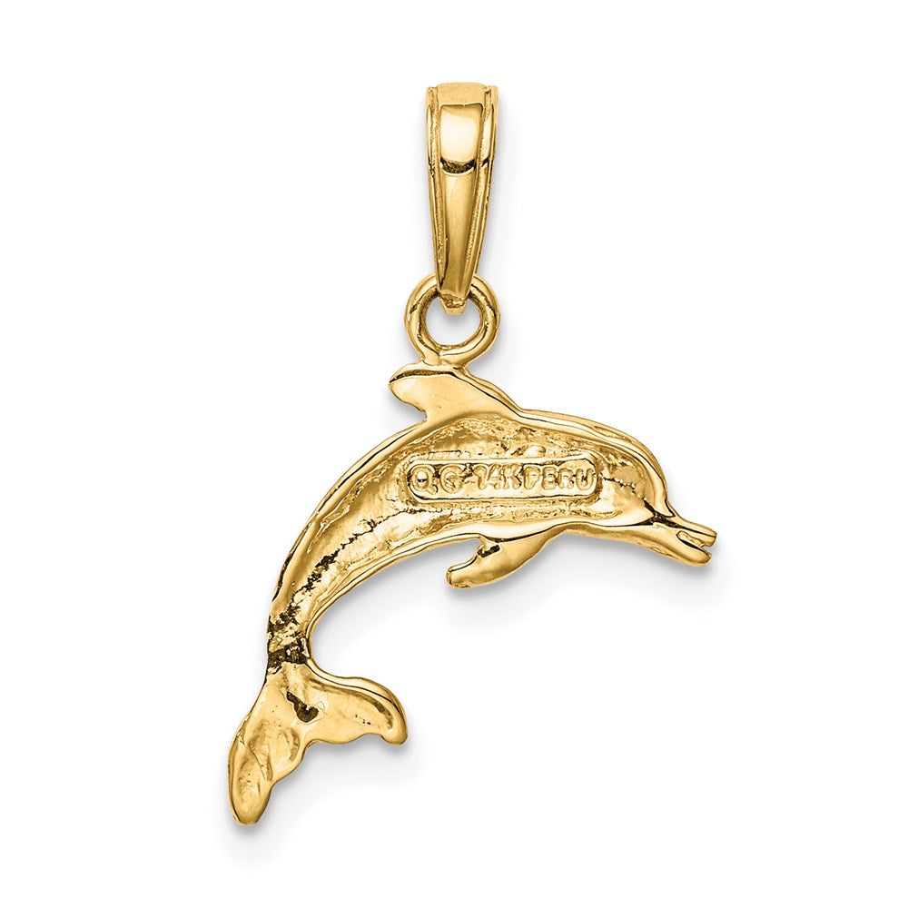 14k Yellow Gold 15 mm Dolphin Jumping Pendant (0.76 grams)