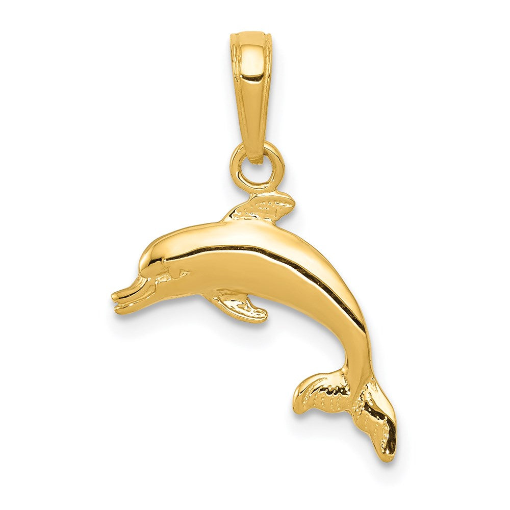 14k Yellow Gold 15 mm Dolphin Jumping Pendant (0.76 grams)