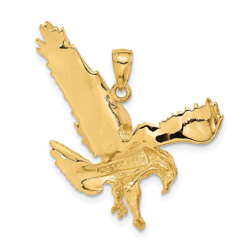 14k Yellow Gold 31 mm Textured Eagle Landing Pendant (3.23 grams)