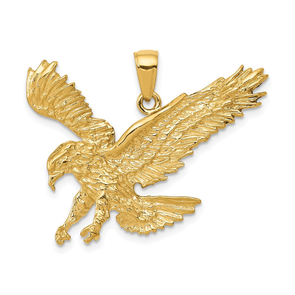 14k Yellow Gold 31 mm Textured Eagle Landing Pendant (3.23 grams)