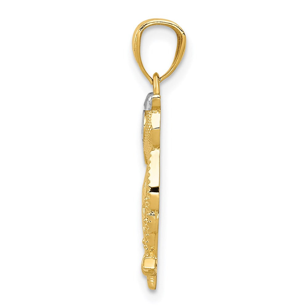 14k Yellow & Rhodium 9 mm  Owl Pendant (0.67 grams)