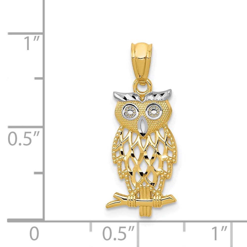 14k Yellow & Rhodium 9 mm  Owl Pendant (0.67 grams)