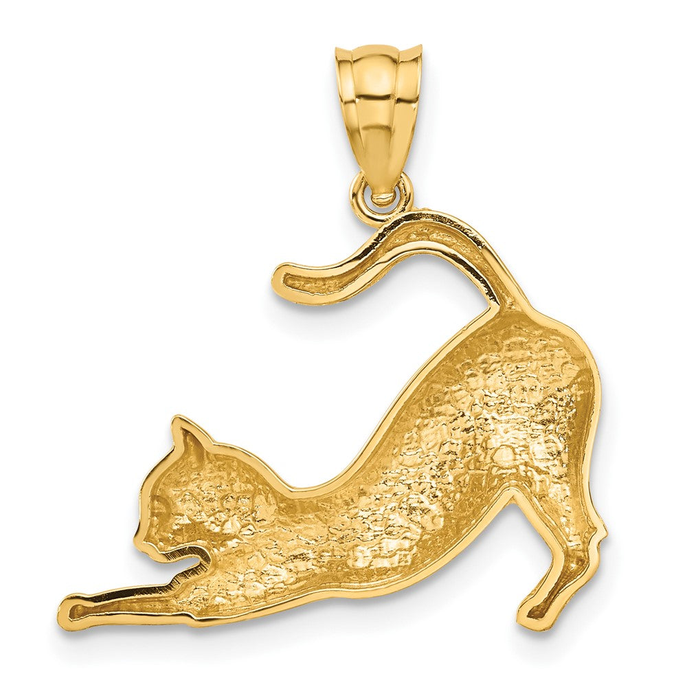 14k Yellow Gold 24 mm Stretching Cat Pendant (2.21 grams)