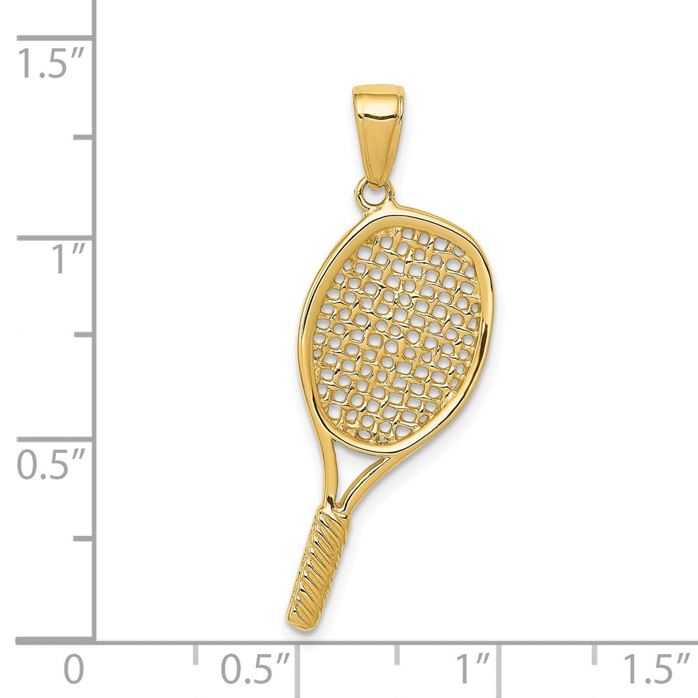 14k Yellow Gold 20 mm Solid Polished 3-D Tennis Racquet Pendant (2.08 grams)