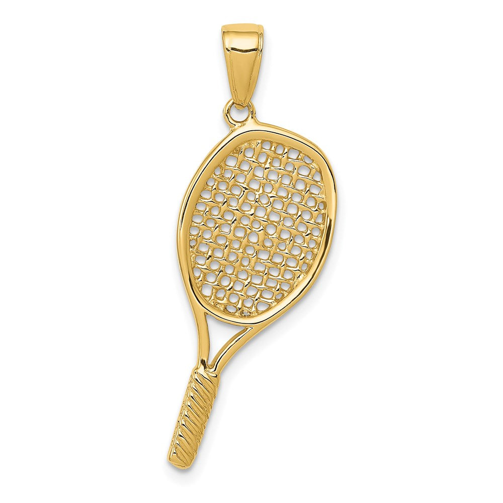 14k Yellow Gold 20 mm Solid Polished 3-D Tennis Racquet Pendant (2.08 grams)